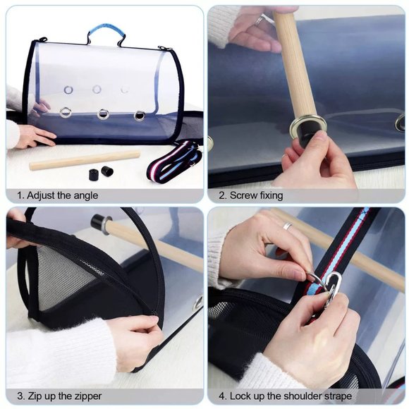 Final Sale- Small Animal Carrier Breathable Travel Cage W/Perch Mesh Folding Bag - Picture 11 of 11